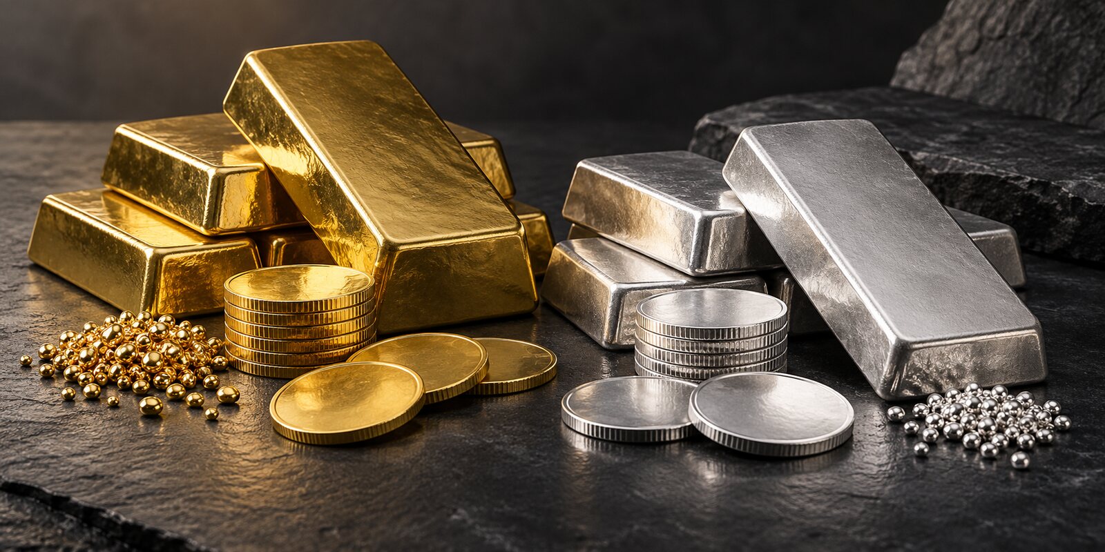 Gold and silver bullion bars, rounds, and casting grain